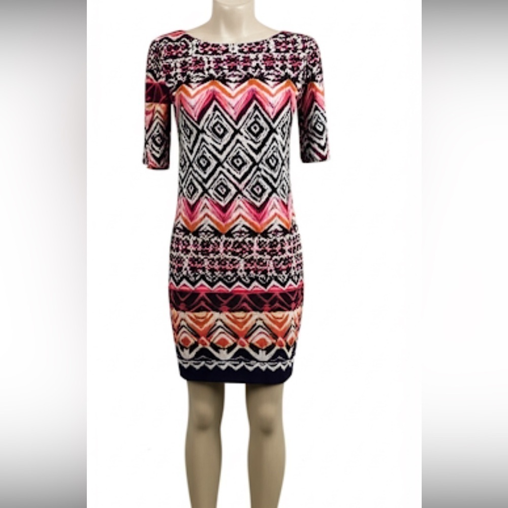 Vince Camuto Navy Geometric Dress Size 10
